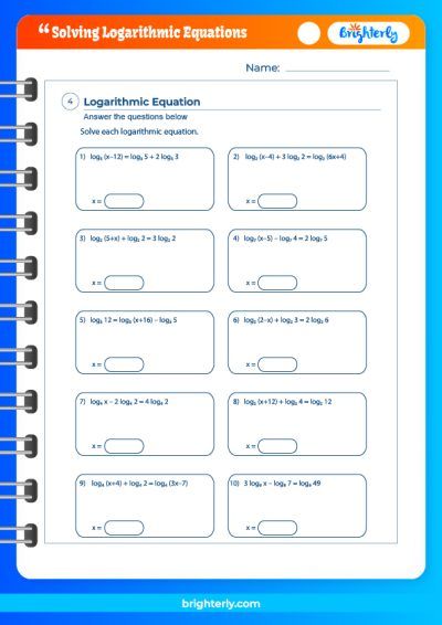 Solving Logarithmic Equations Worksheet Examples