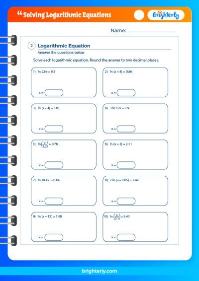 Solving Logarithmic Equations Worksheet with Solutions
