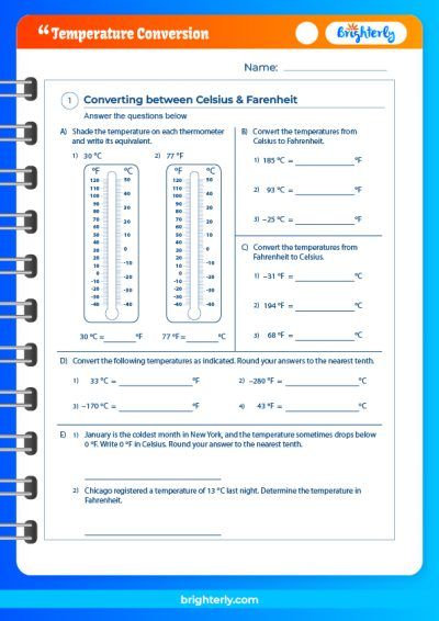 Worksheet for Temperature Conversion