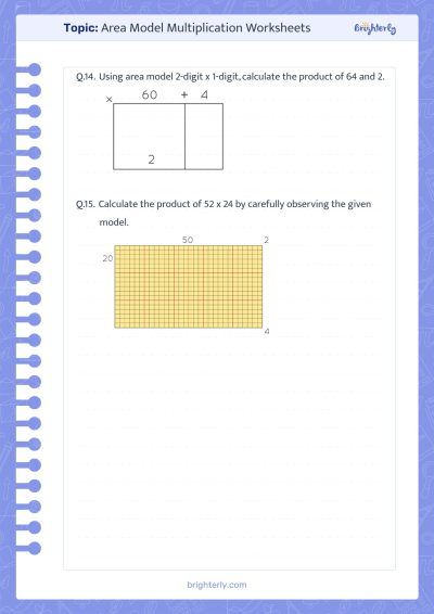 Multiplication with Area Model 2 Square Digits Worksheets