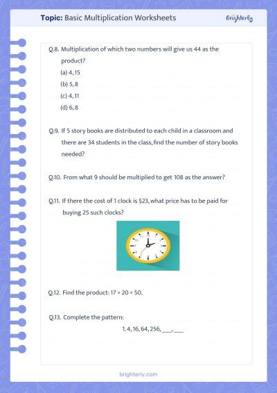 Basic Multiplication Facts Worksheets 3rd Grade