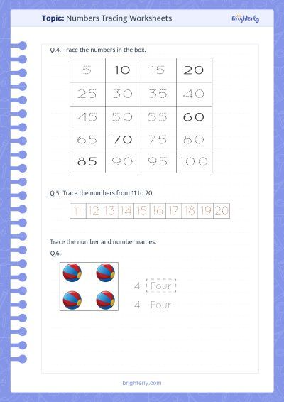 Tracing Numbers Worksheets 1 20