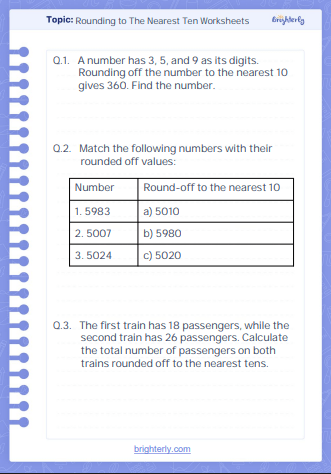 Rounding to The Nearest Ten Worksheets 1