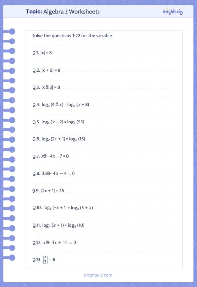 algebra 2 worksheets