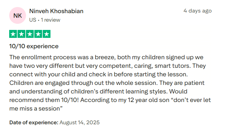 Brighterly reading and math tutoring platform has a 4.6 score at Trustpilot