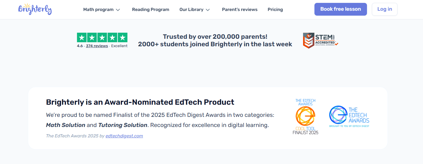 What is the Brighterly reading and math tutoring platform?