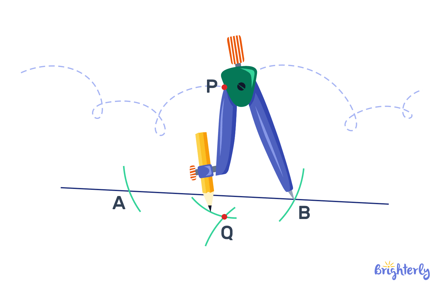 Drawing a perpendicular line at a given point on a line using compass