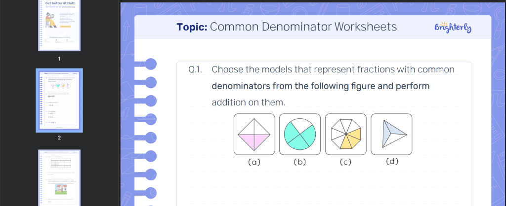 Finding common denominators worksheet: Examples