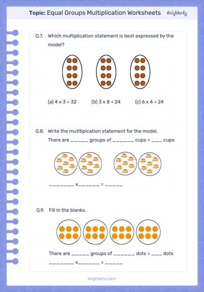 Equal Groups Multiplication Worksheets PDF