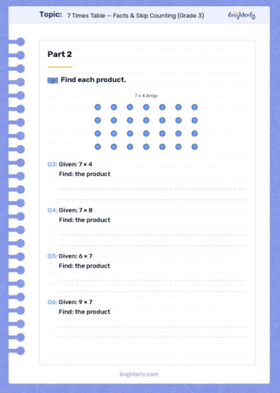 Multiplication by 7 Worksheets (7 Times Table) 2