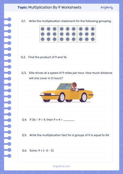 Multiplication by 9 Worksheet 1