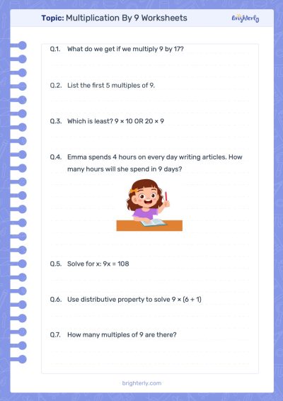 Multiplication by 9 Worksheet 2
