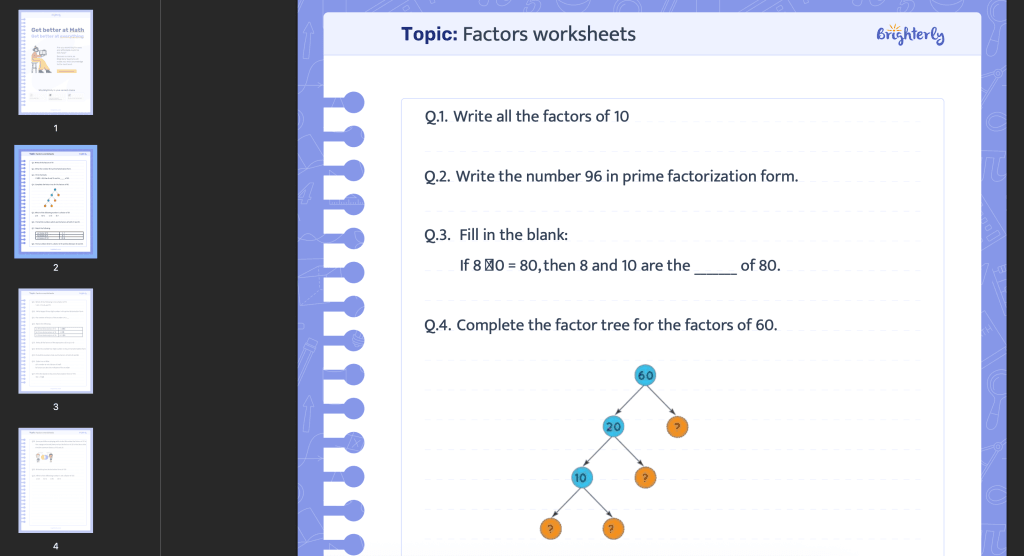 Factor worksheets: Examples by Brighterly