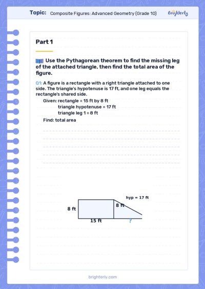 Area of Composite Figures Worksheets (10th grade)