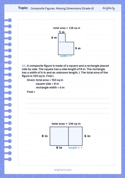 Area of Composite Figures Worksheets (6th grade)