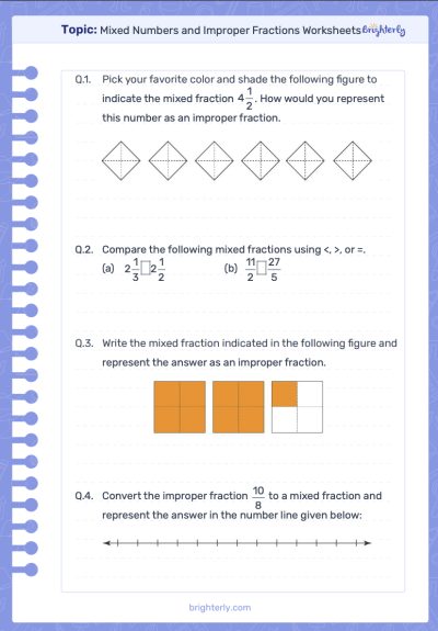 Mixed Numbers Worksheets PDF