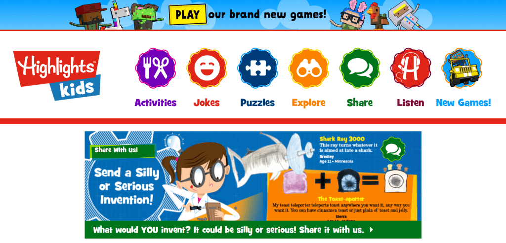 Free educational website for kids #5: Highlights Kids