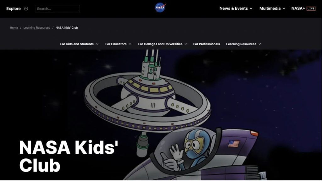Free educational website for kids #8: NASA Kids’ Club