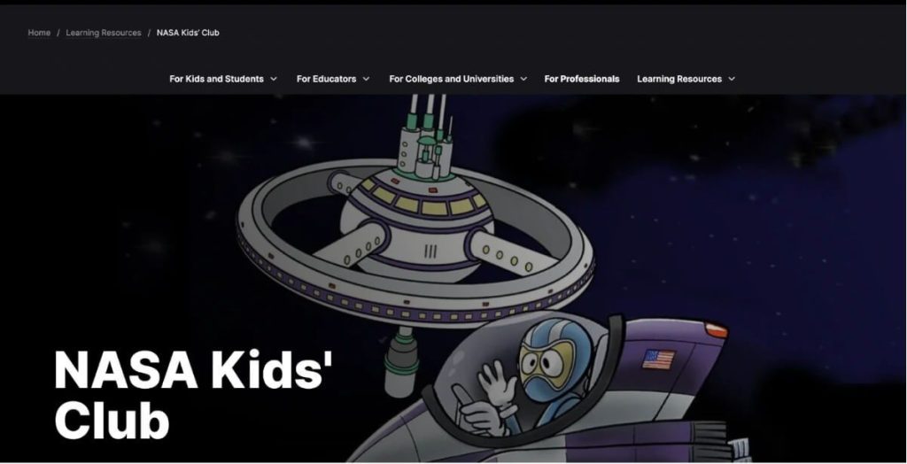 Free educational website for kids #8: NASA Kids’ Club