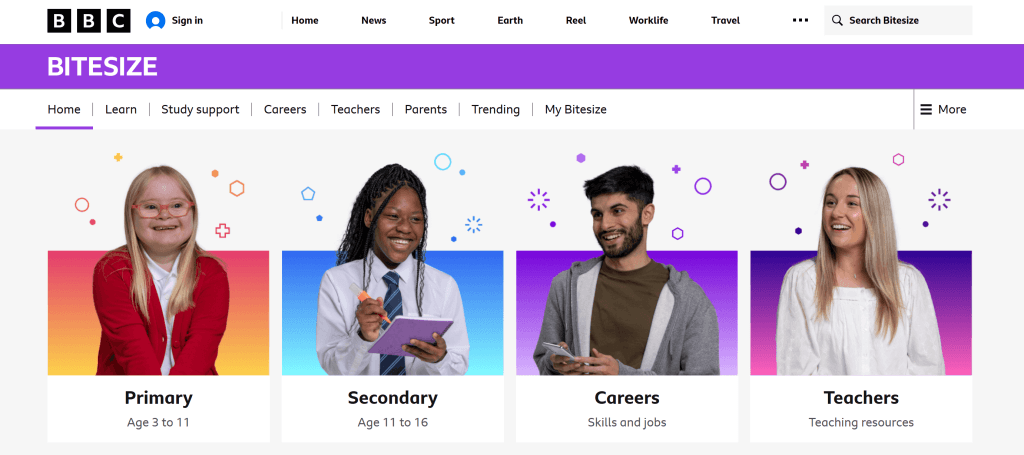 Free educational websites for kindergarten #10: BBC Bitesize