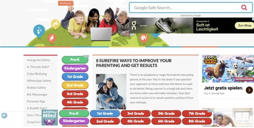 Free educational website for kids #4: Safe Search Kids
