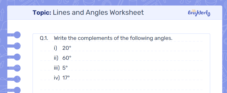 Lines and Angles Worksheets example