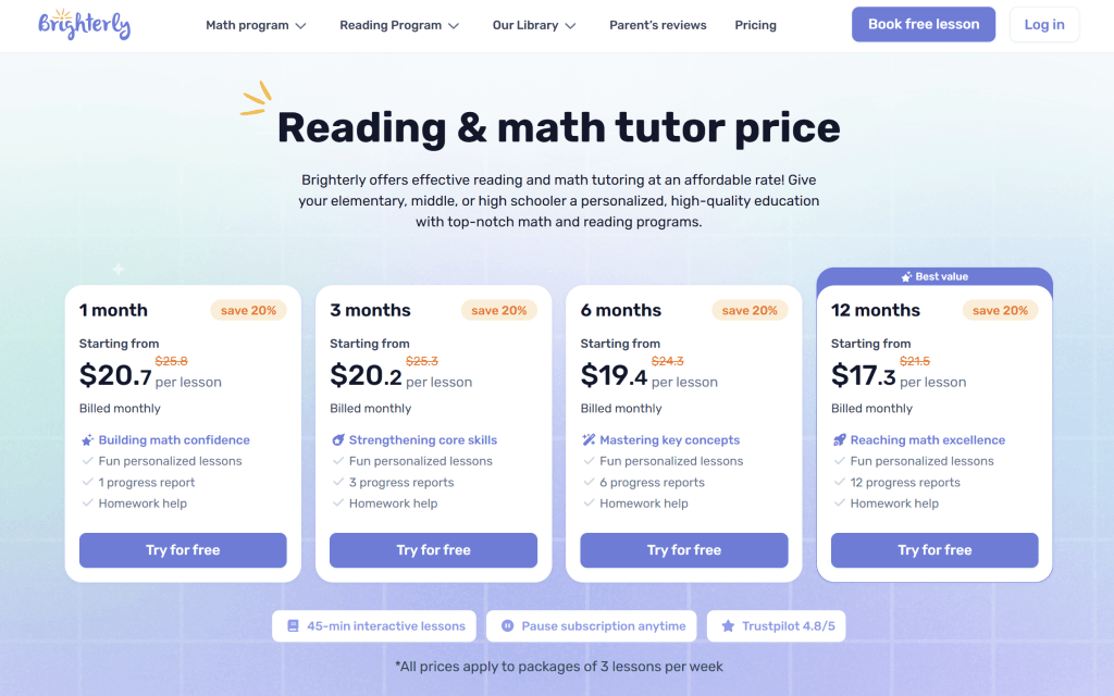 The cost of Brighterly