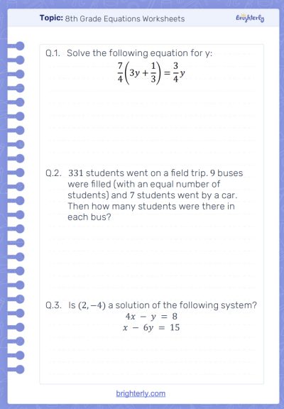 8th grade equations worksheets