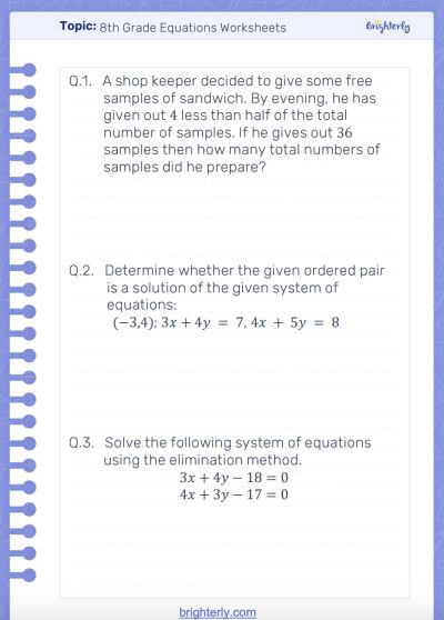 8th grade equations worksheet