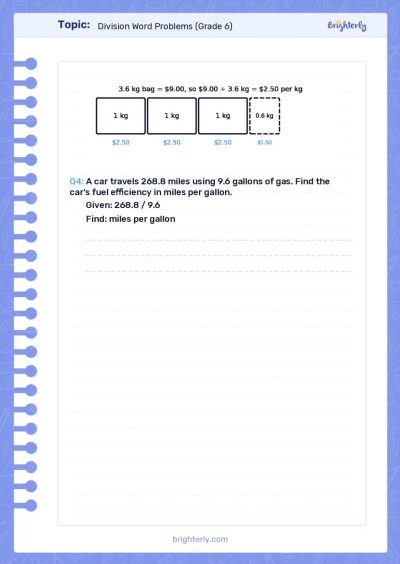 Division Word Problems Worksheets