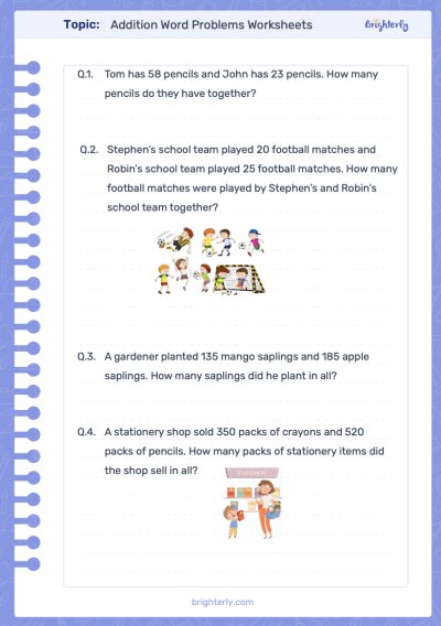 Addition Word Problems for Grade 2 Printable for Free