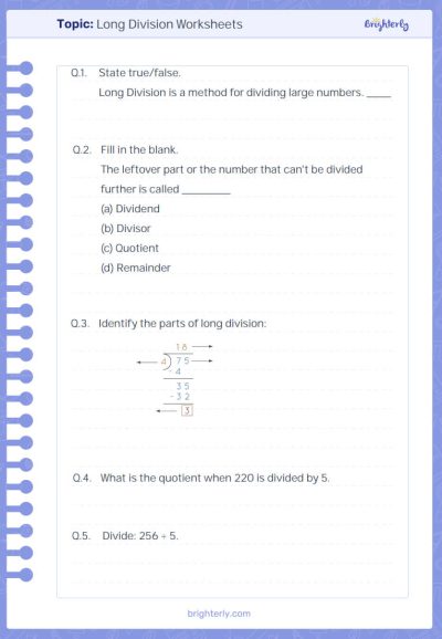 Long Division Worksheets Grade 3 PDF-Free