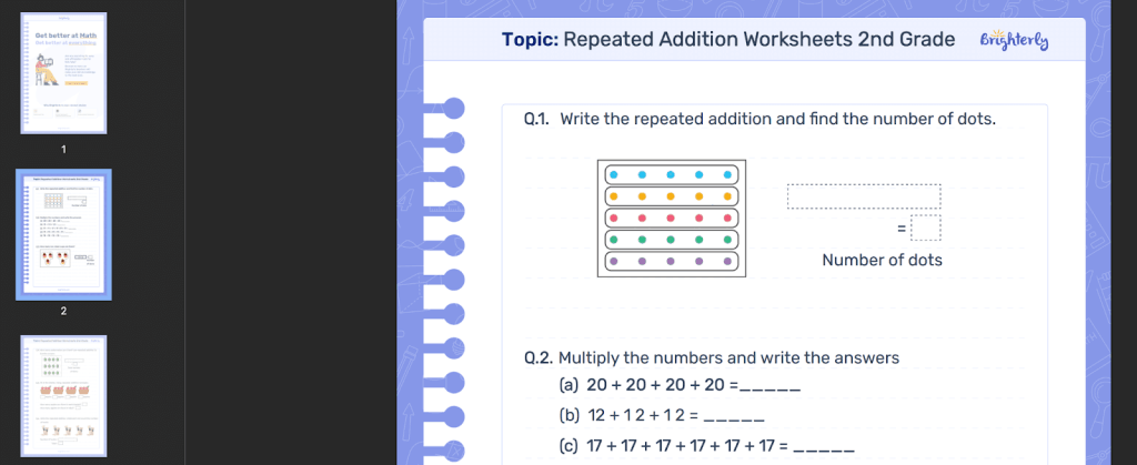 Repeated addition worksheets PDF: Examples