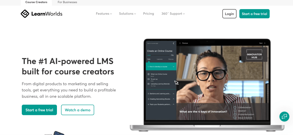 LearnWorlds online course builder