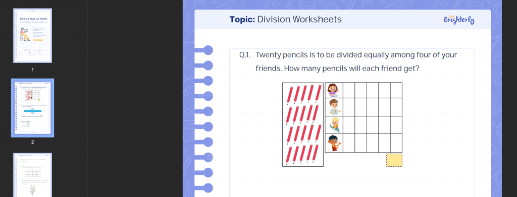 Basic division problems worksheet: Examples