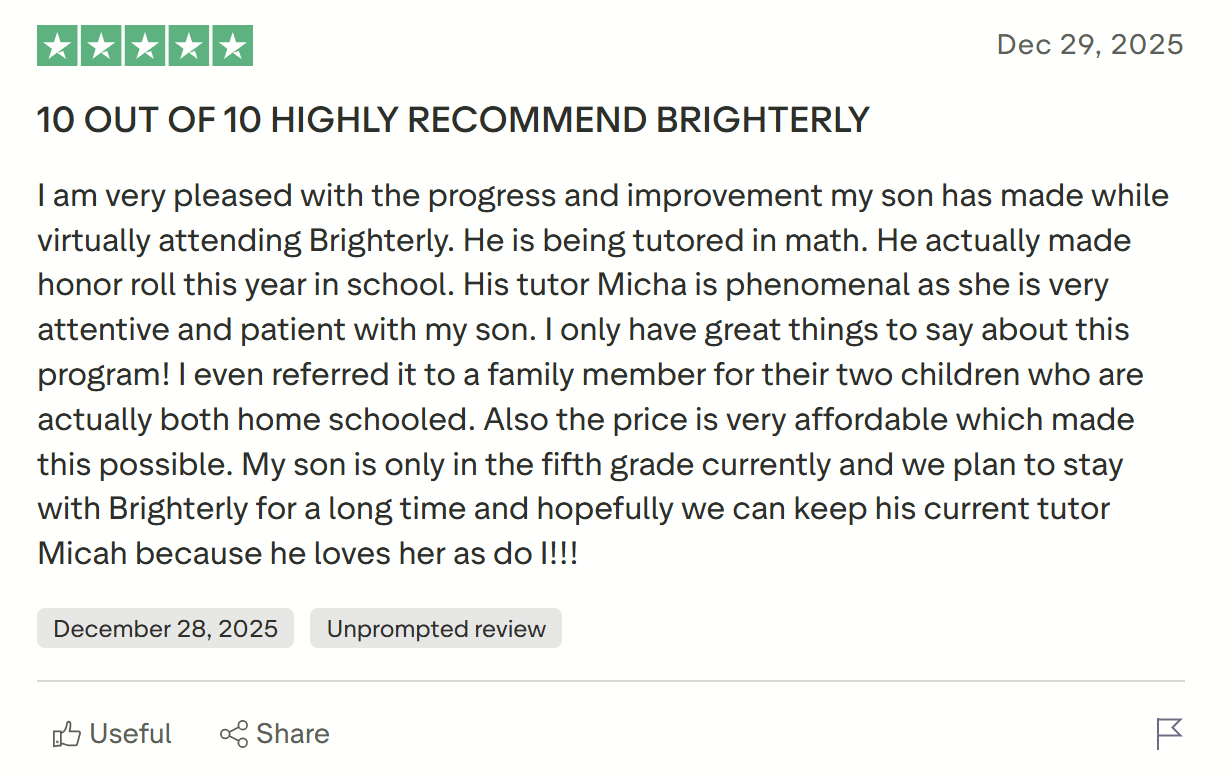 Brighterly reviews from parents