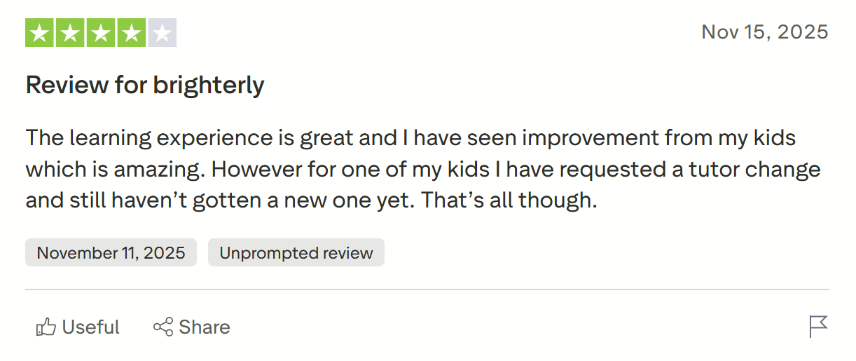 Brighterly reviews from parents