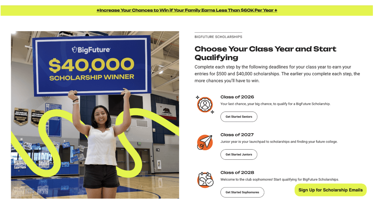 Scholarship for high school students #3: BigFuture Scholarships