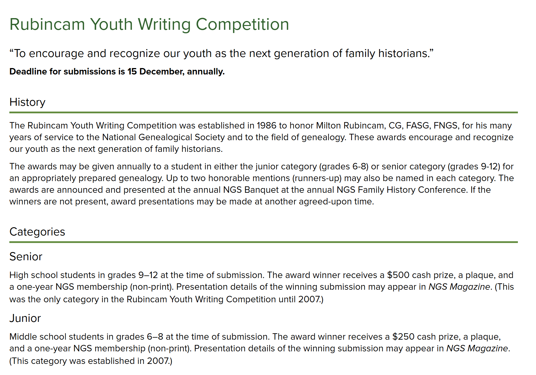 Rubincam Youth Award