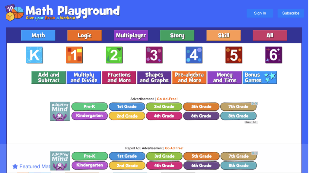 IXL Alternative #10: Math Playground