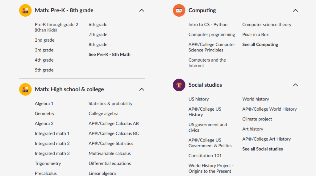 Khan Academy features