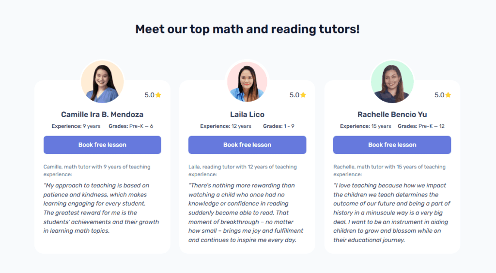 1. Sophisticated process for selecting the top tutors