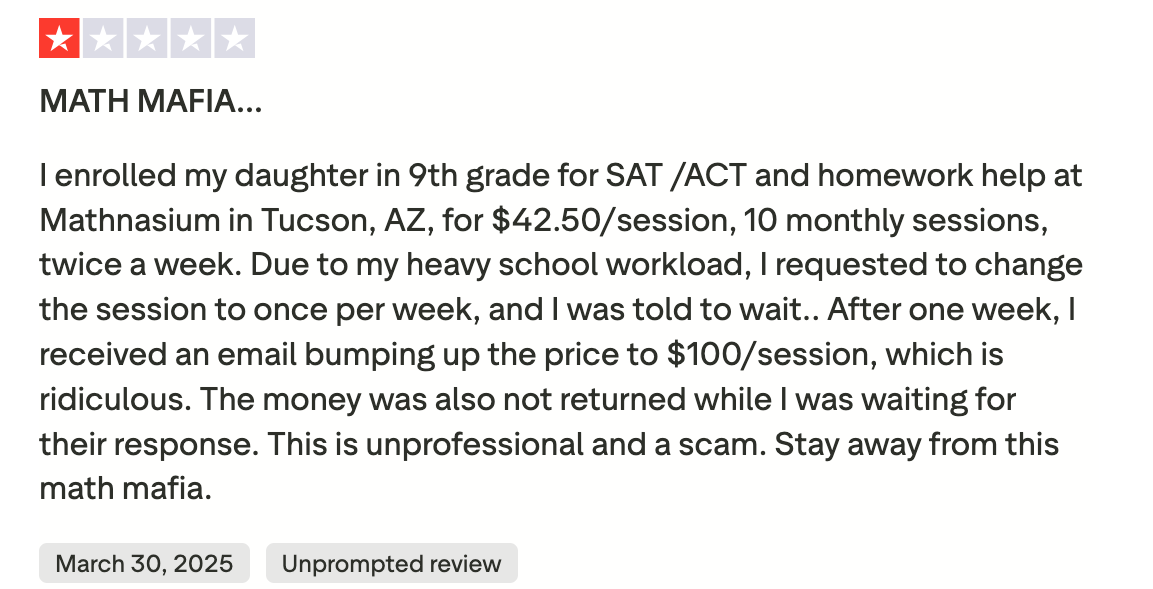 Common Mathnasium complaints