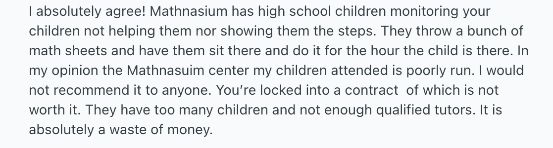 Mathnasium disadvantages