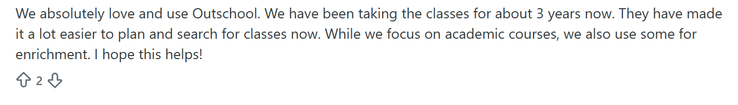 Positive feedback on the Outschool value for money