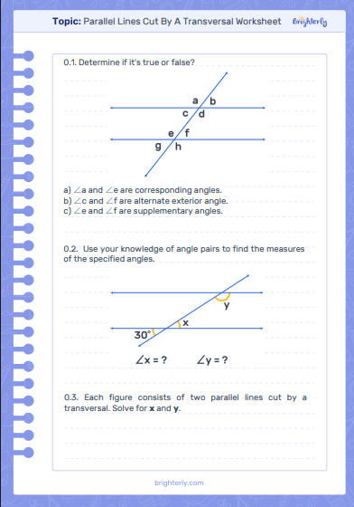 Parallel Lines Cut By A Transversal Worksheet 1