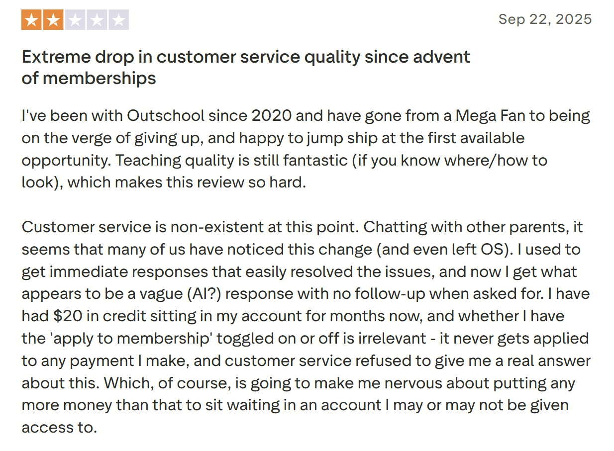 Reviews Outschool: Customer support