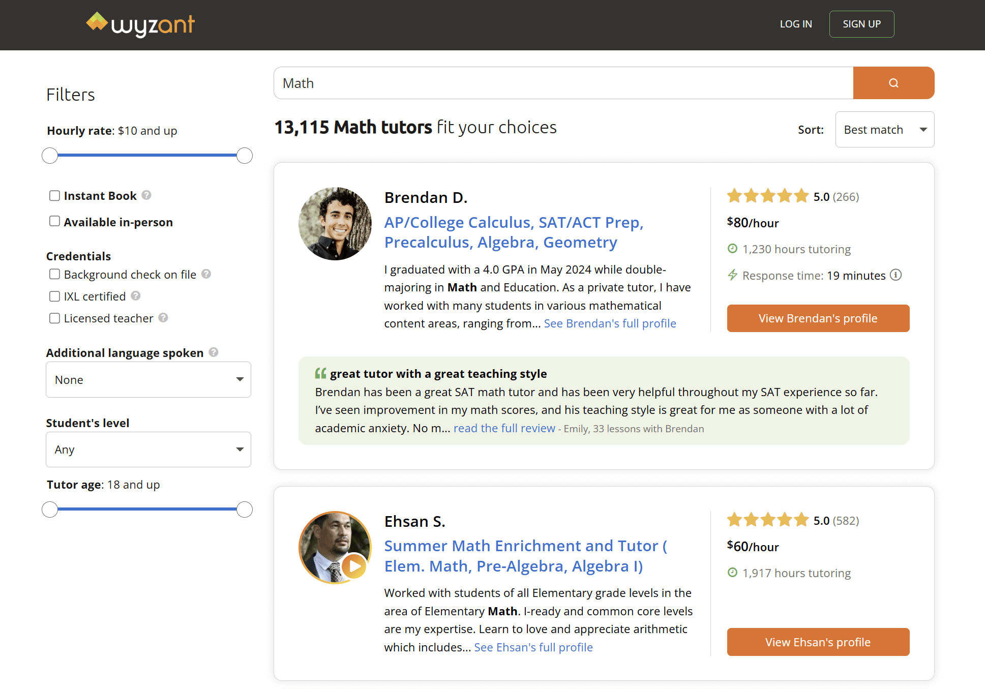 Wyzant reviews: User interface and experience