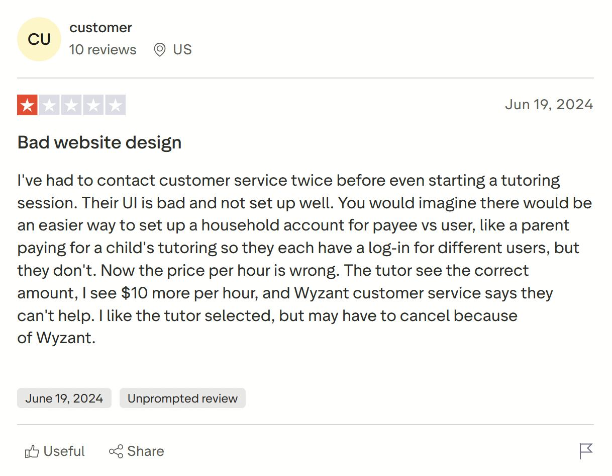 Wyzant reviews: User interface and experience