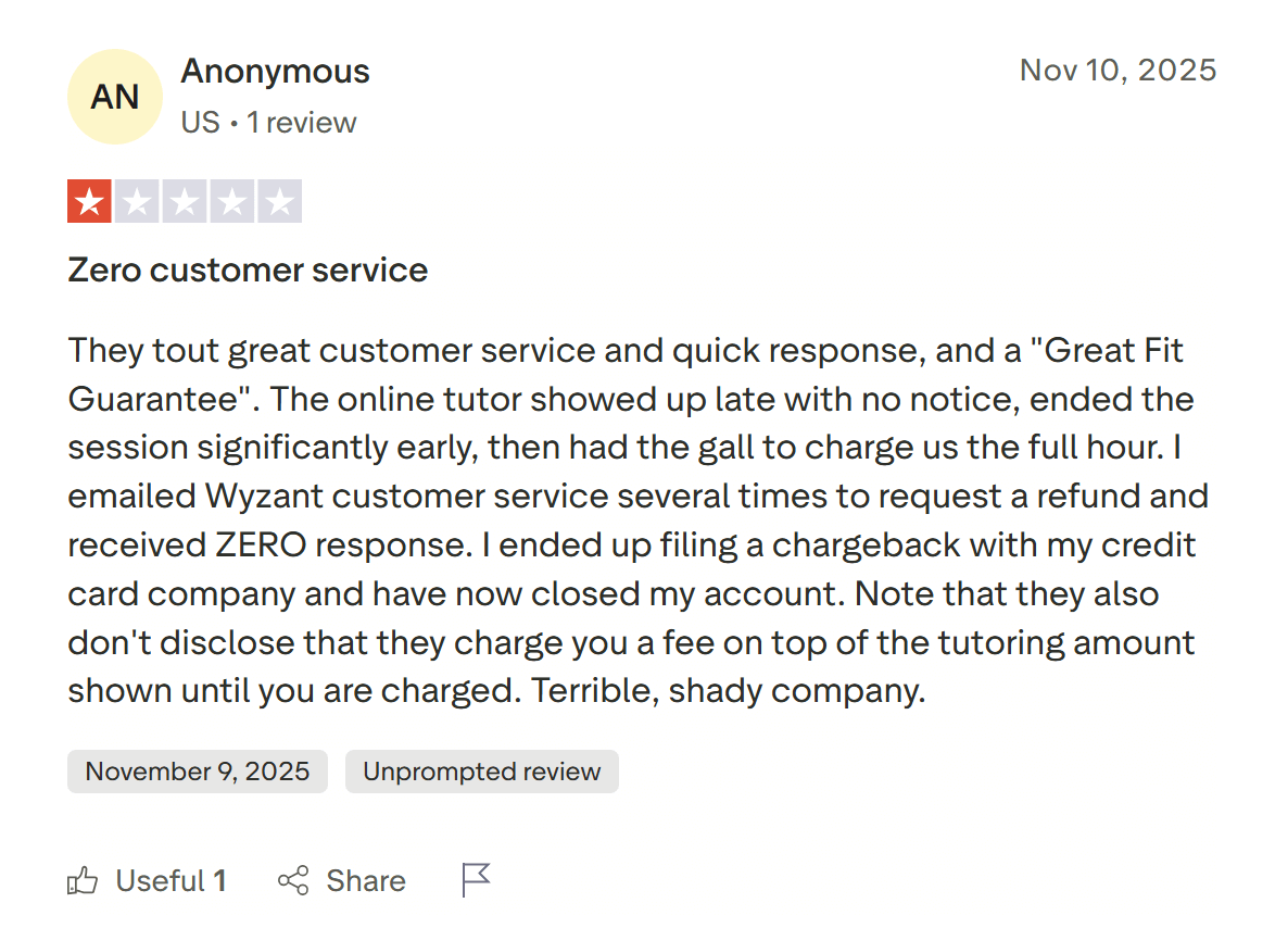 Wyzant review: Customer support